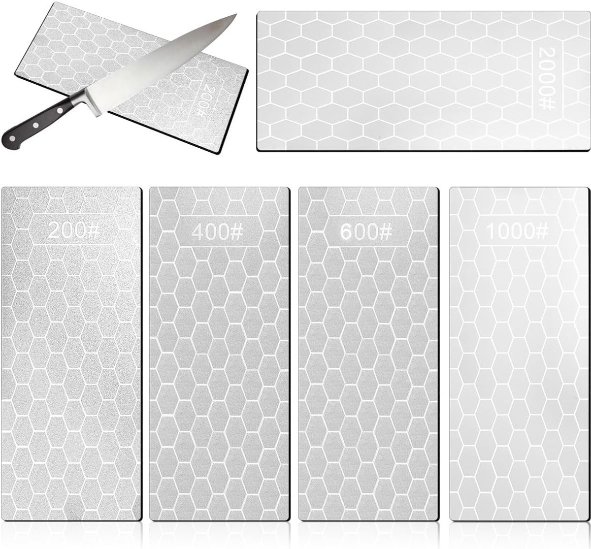 SnelShoppen - 5-delige Diamanten Slijpwielen Set voor Keukenmessen - 200/400/600/1000/2000 Korrel - Professionele Slijpsteen voor Koken en Buiten
