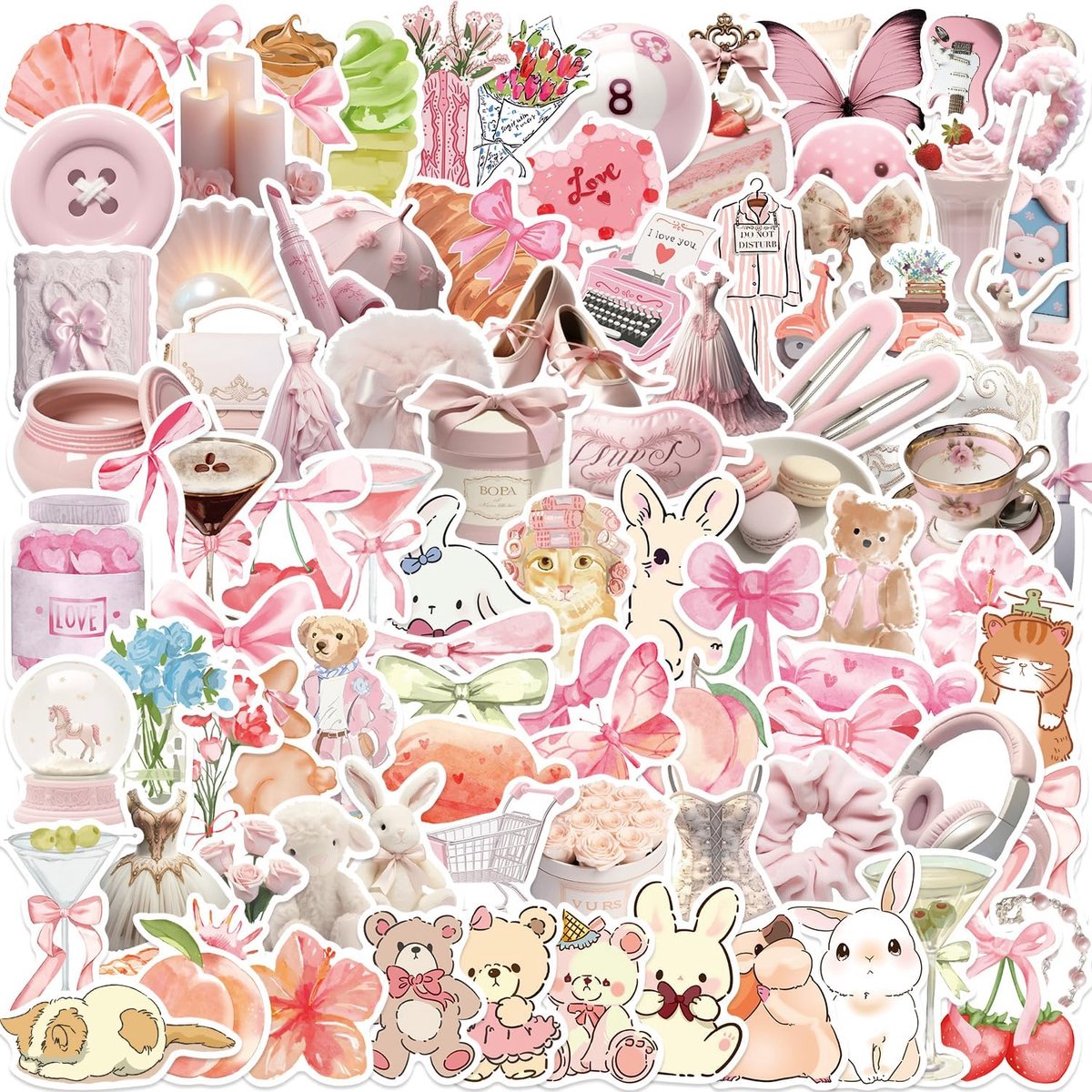 SnelShoppen - 100 Stuks Esthetische Roze Stickers voor Laptop, Koffer, Scrapbooking, Skateboard, Gitaar, Drinkfles - Waterdicht, Zelfklevend, Perfect