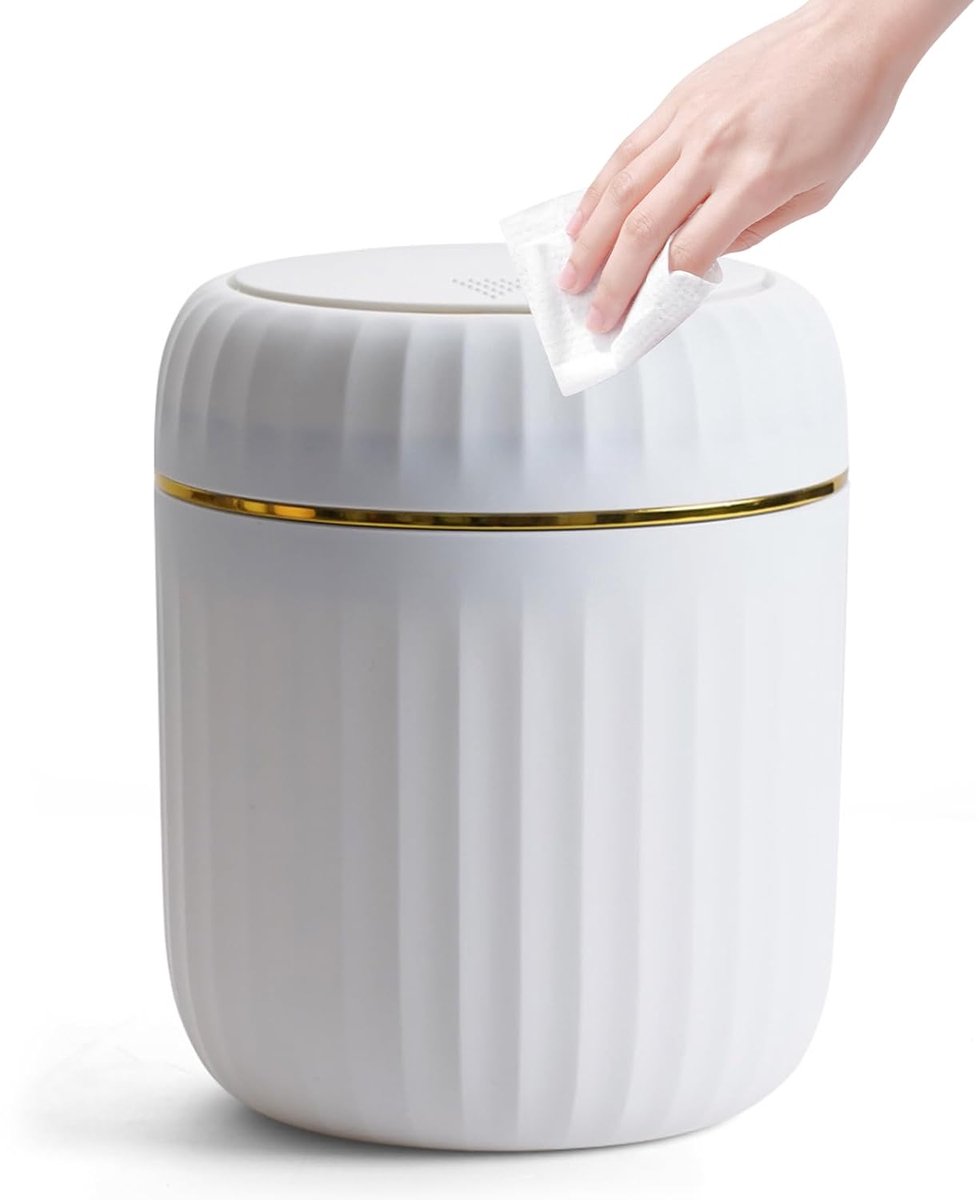 SnelShoppen - Mini Afvalbak met Drukknopdeksel, 2 Liter, Compacte Prullenbak voor Badkamer, Kantoor, Woonkamer, Wit (13 x 13 x 16 cm)