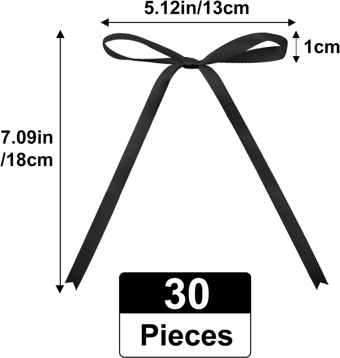 SnelShoppen - 30 Zwarte Satin Bows 13x18 cm - Decoratie Strikken voor Bruiloft, Cadeaus, Kerst, Feesten - Herbruikbaar en Makkelijk in Gebruik
