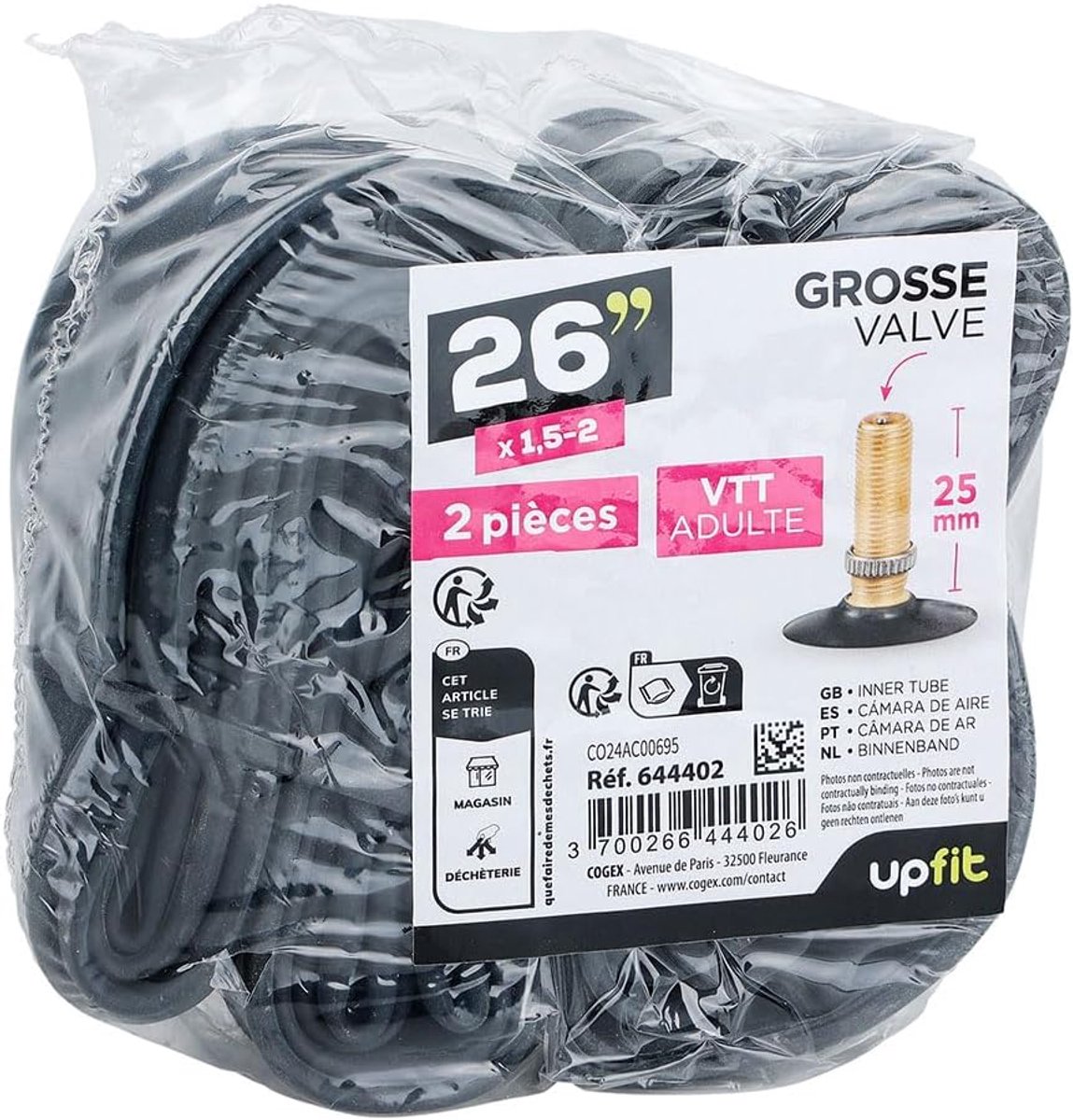 SnelShoppen - Set van 2 Binnenbanden 26 Inch Mountainbike - Large Schrader Ventiel - Geschikt voor 1.5-2 Inch Banden - Zwart