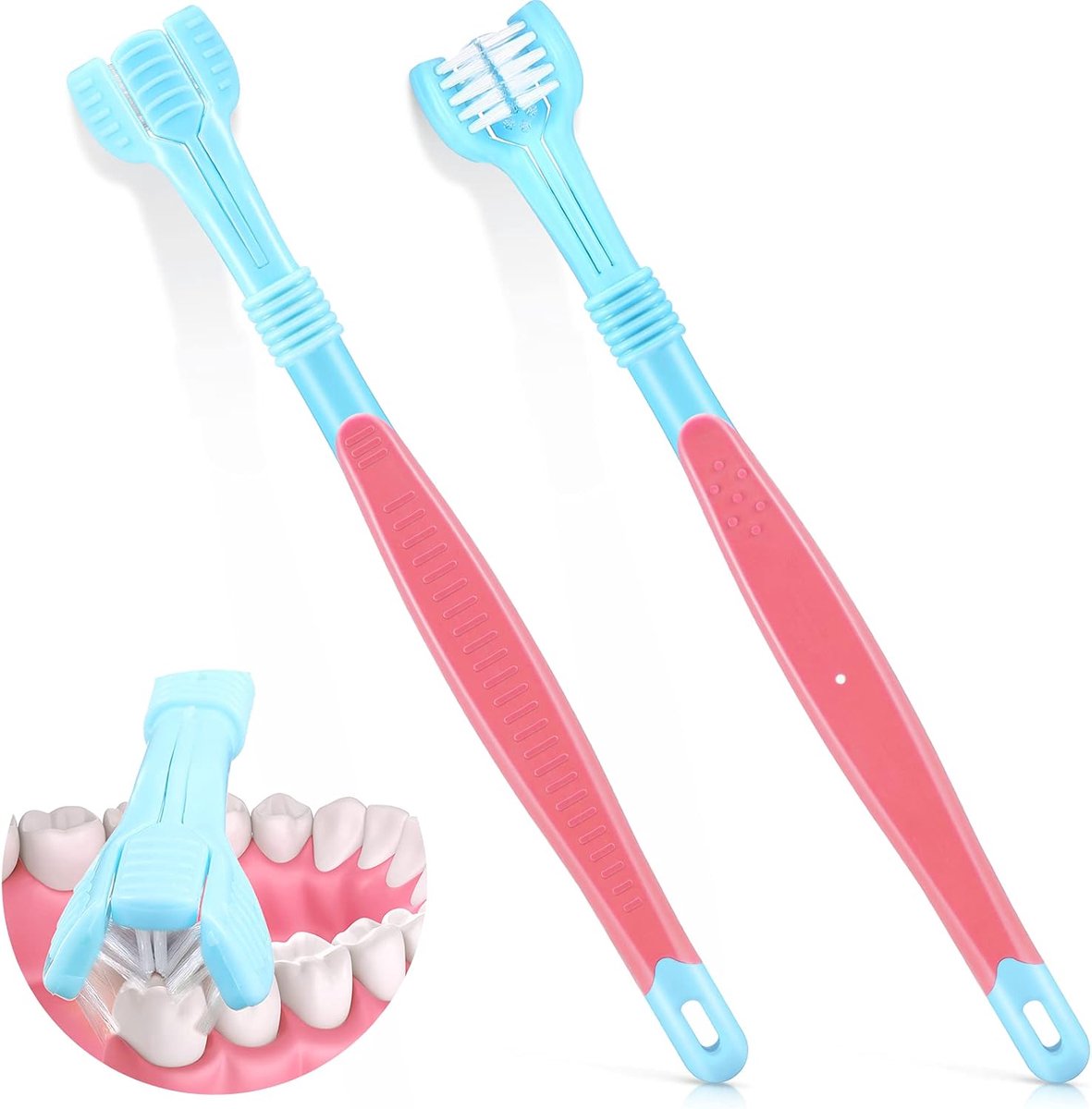 SnelShoppen - Autismetandenborstel met 3 Zijden, Reisvriendelijke Tandenborstel voor Kinderen en Volwassenen, Duurzaam Materiaal, Blauw en Roze, Voor