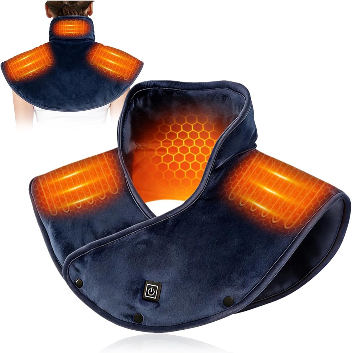 SnelShoppen - Verwarmingskussen Nek en Schouders, Warmtekussen Met 3 Verwarmingszones, 3 Temperatuurstanden, Ergonomisch Design Voor Spierverlichting,