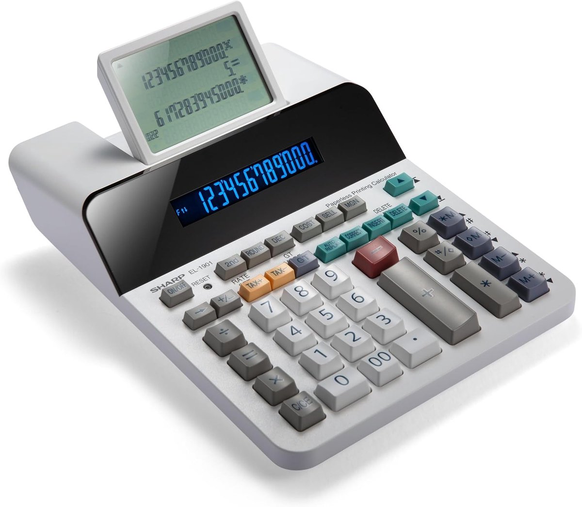 SnelShoppen - Desktop Calculator met 12 Display Posities, Wit en Grijs, Ideaal voor Kantoor en Thuisgebruik, Batterij en Netvoeding