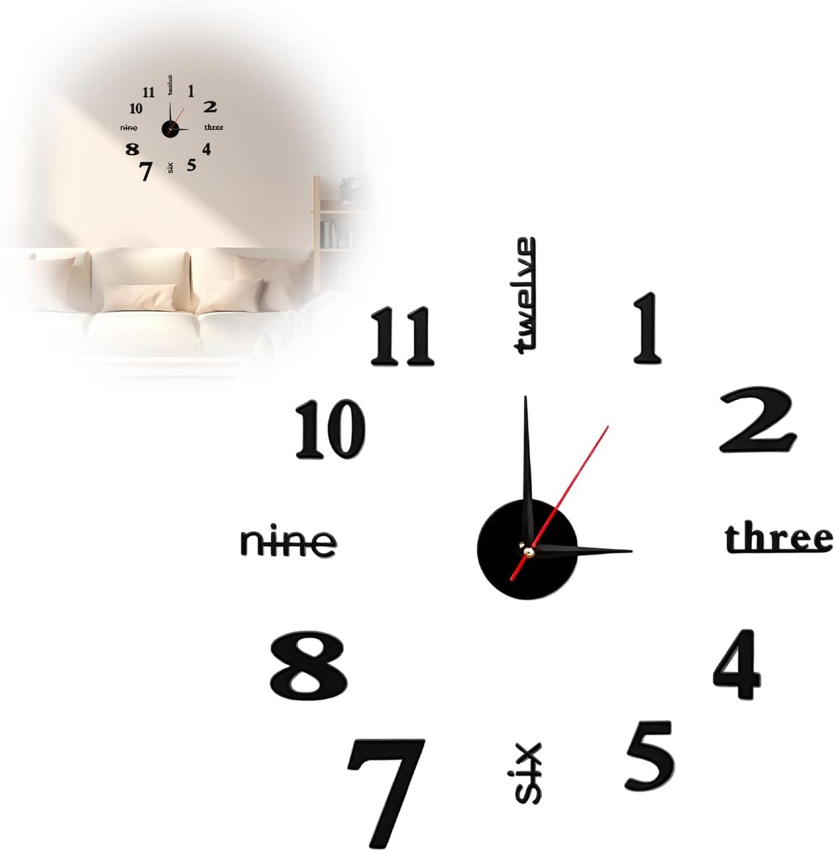 SnelShoppen - Grote Wandklok Zelfklevend 40 cm voor DIY Moderne Wandklok met Stille Beweging, Makkelijk te Monteren, Ideale Decoratie voor Woonkamer,
