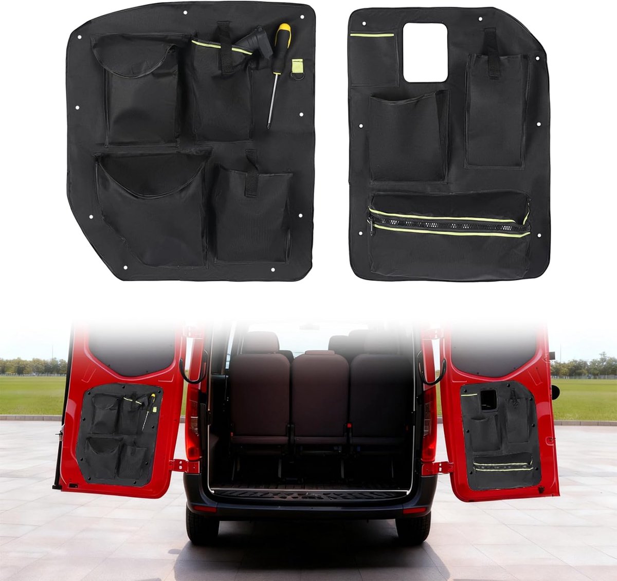SnelShoppen - Pack van 2 Auto Opslag Organizers voor Vans, Caravans, Kofferbak Bags, Gereedschap Opslag, Duurzaam 600D Oxford Stof, Eenvoudige Montage