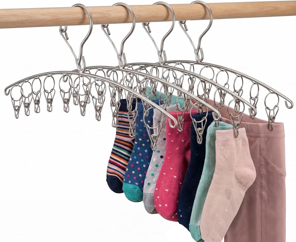 SnelShoppen - 4 Stuks Roestvrijstalen Sokkenhouder met 40 Clips - Winddicht Droogrek voor Sokken, Ondergoed en Handdoeken - Ruimtebesparend en Ideaal