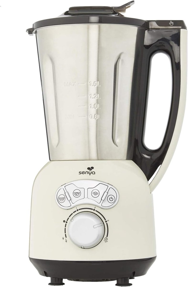 SnelShoppen - RVS Soepblender met Stoomfunctie, 1.5L, 1400W, Multifunctionele Blender voor Romige Soepen, IJs Smoothies en Zelfreiniging, Perfect voor