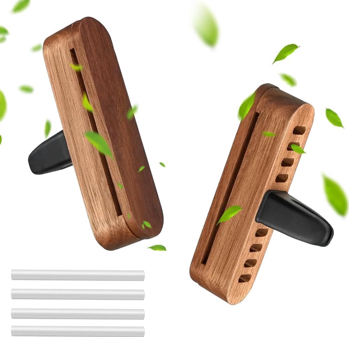 SnelShoppen - 2 stuks autodiffuser, houten etherische olie diffuser voor auto met 4 navulpads, stijlvolle auto-luchtverfrisser voor meer rijplezier