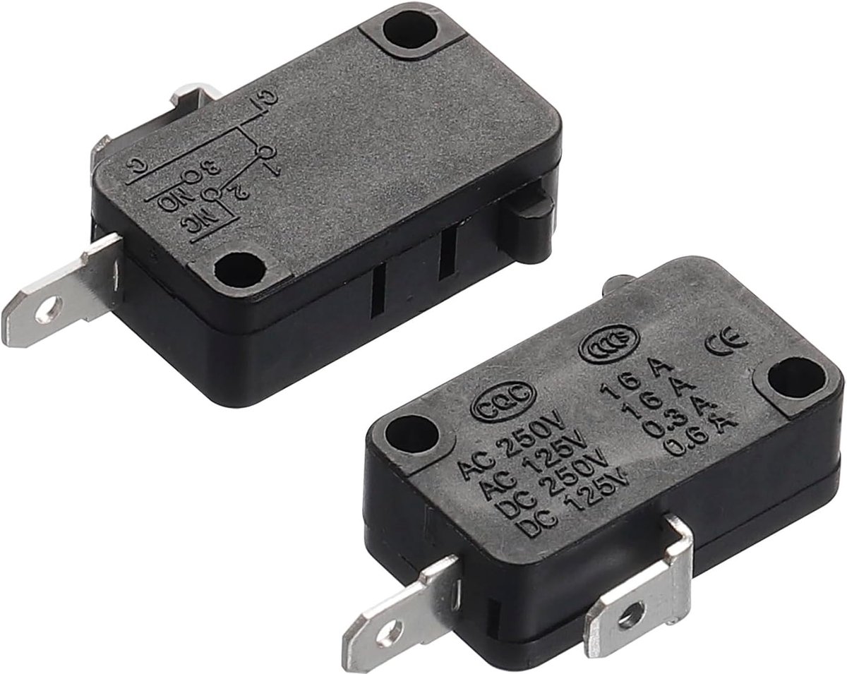 SnelShoppen - QUARKZMAN Magnetron Deur Schakelaar Vervangingsonderdelen 16A voor Magnetron en Rijstkoker, 2 Normaal Gesloten Zwart, Pack van 2