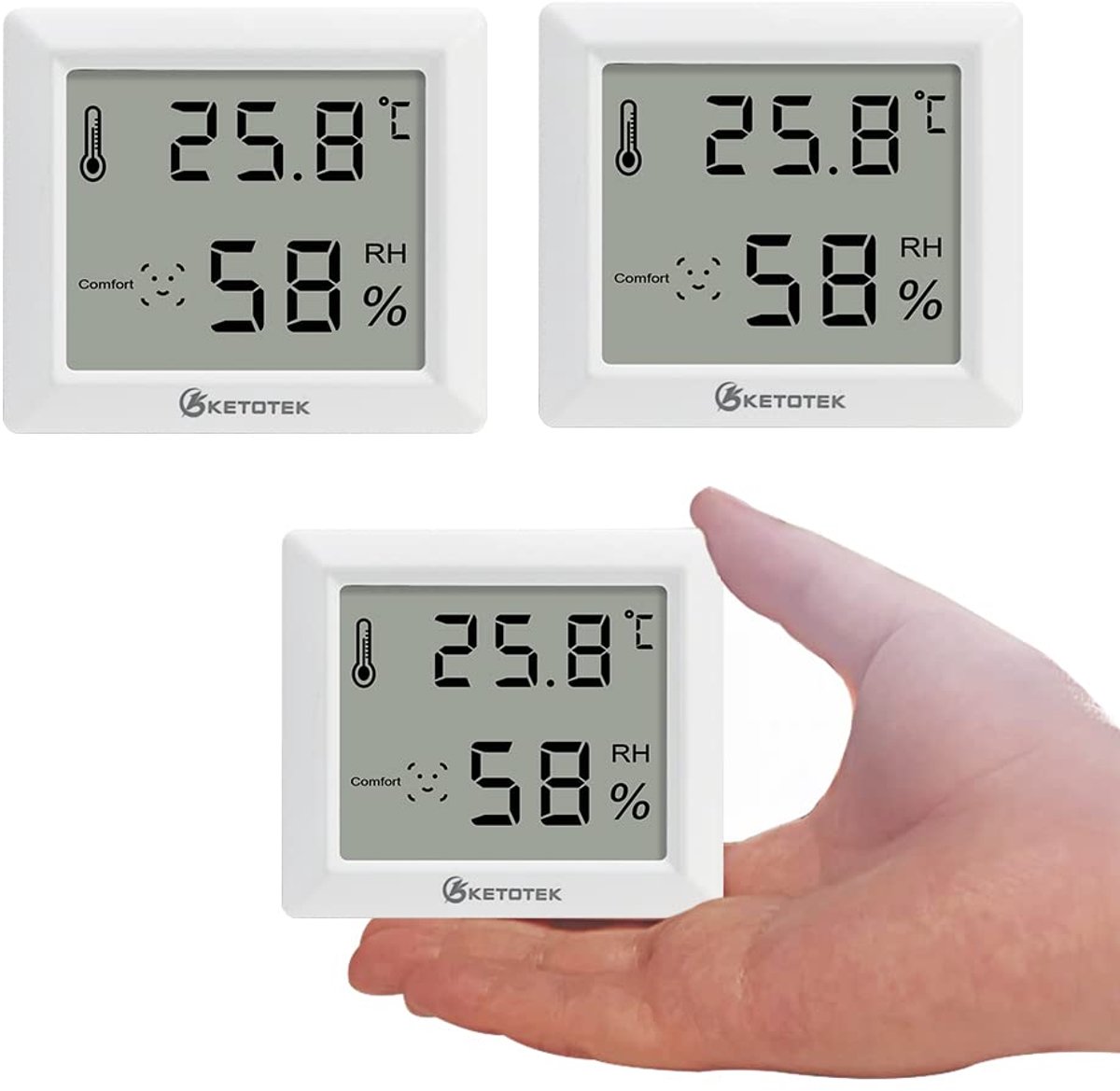 SnelShoppen - Digitale Hygrometer Thermometer voor Binnen - Temperatuur en Vochtigheidsmeter - Ideaal voor Babykamer, Woonkamer, Kantoor - Tot -10~60°