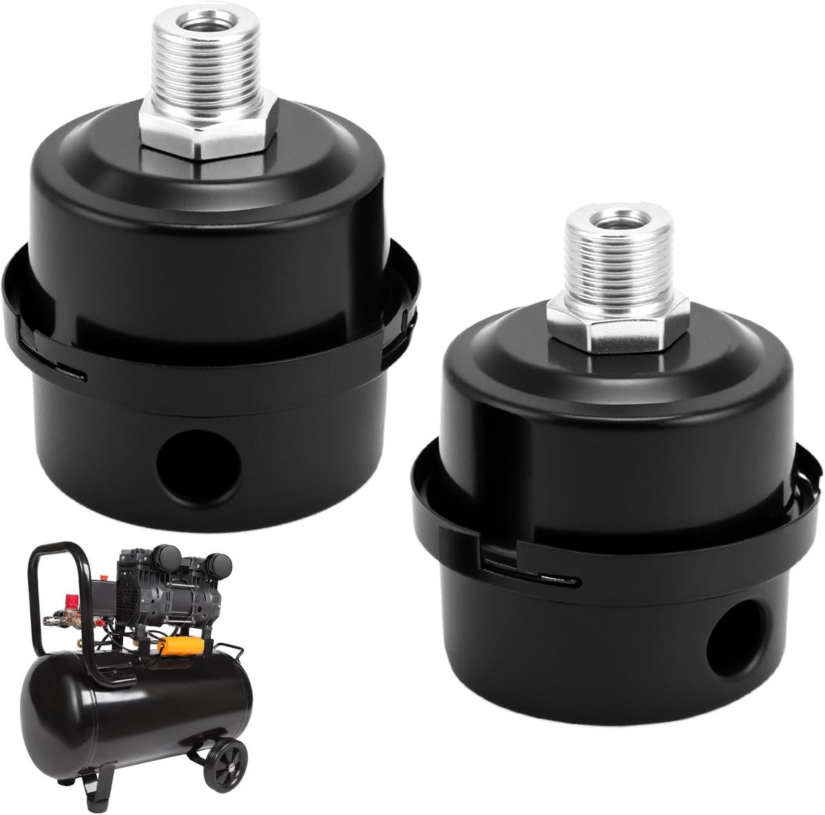 SnelShoppen - 2pcs Compressor Damper Filter, Metaal Air Compressor Filter 3/8" PT 16mm, Geluidsreductie en Bescherming tegen Stof en Vocht