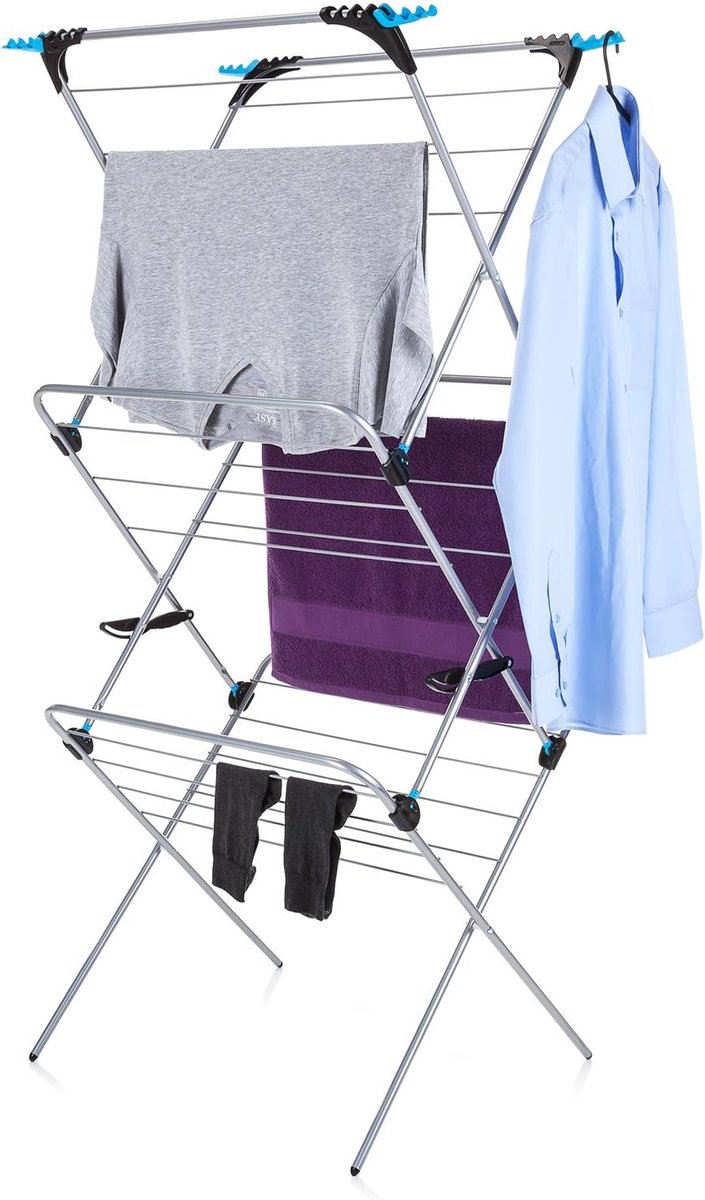 SnelShoppen - Minky 3 Tier Plus Kledingdroger, Opvouwbare Wasdroger met 21m Drooglijn, Ideaal voor Binnen en Buiten, Inclusief 4 Hoekhaken, Ruimtebesp