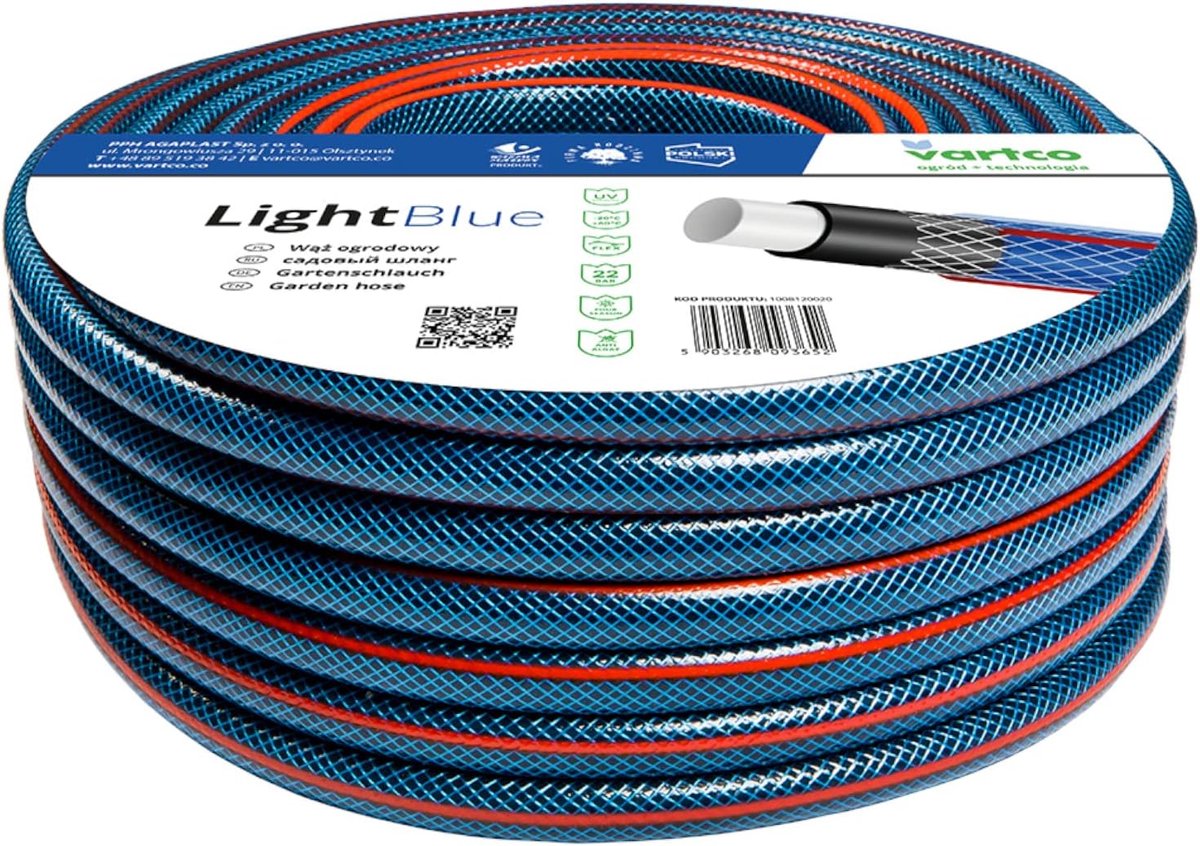 SnelShoppen - Light Blue 4-laags Tuinslang - Flexibele Water Hoses - Tuin Irrigatie - Polyester Kruis Braid - UV Bestendig - 22 Bar - 3/4 Inch - 20 Me