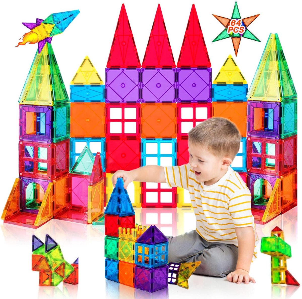 SnelShoppen - Magnetische Bouwblokken 64 Stuks - Veilig en Duurzaam Speelgoed voor Kinderen - ABS Plastic met Krachtige Magneten - Creatief Bouwen voo