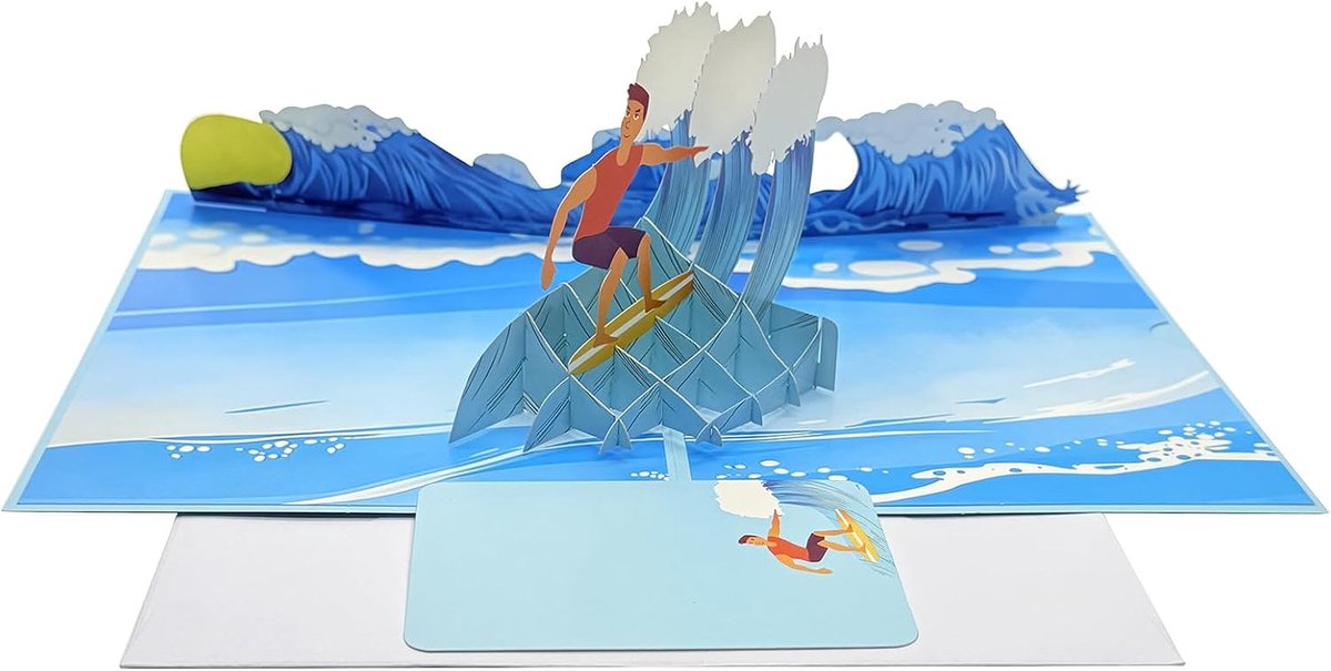 SnelShoppen - Vaderdag kaart 3D Pop-up Design, Unieke Zeekaart Surf Thema, Bedankkaart voor Papa met Envelop, Creatieve Vaderdag Verrassing