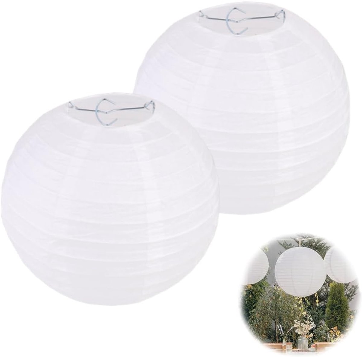 SnelShoppen - 2x Papieren Lampion Rond 20cm - Creatieve DIY Projecten - Decoratie voor Feest, Tuin, Bruiloft - Wit