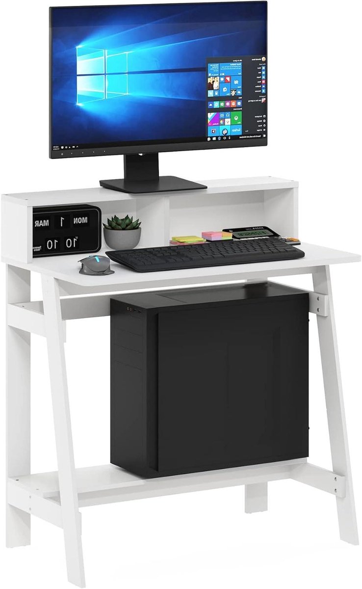 Bureau met frame - Werktafel studie - Thuiswerken organiseren - Met opbergvak - 80x45x90 cm - Wit
