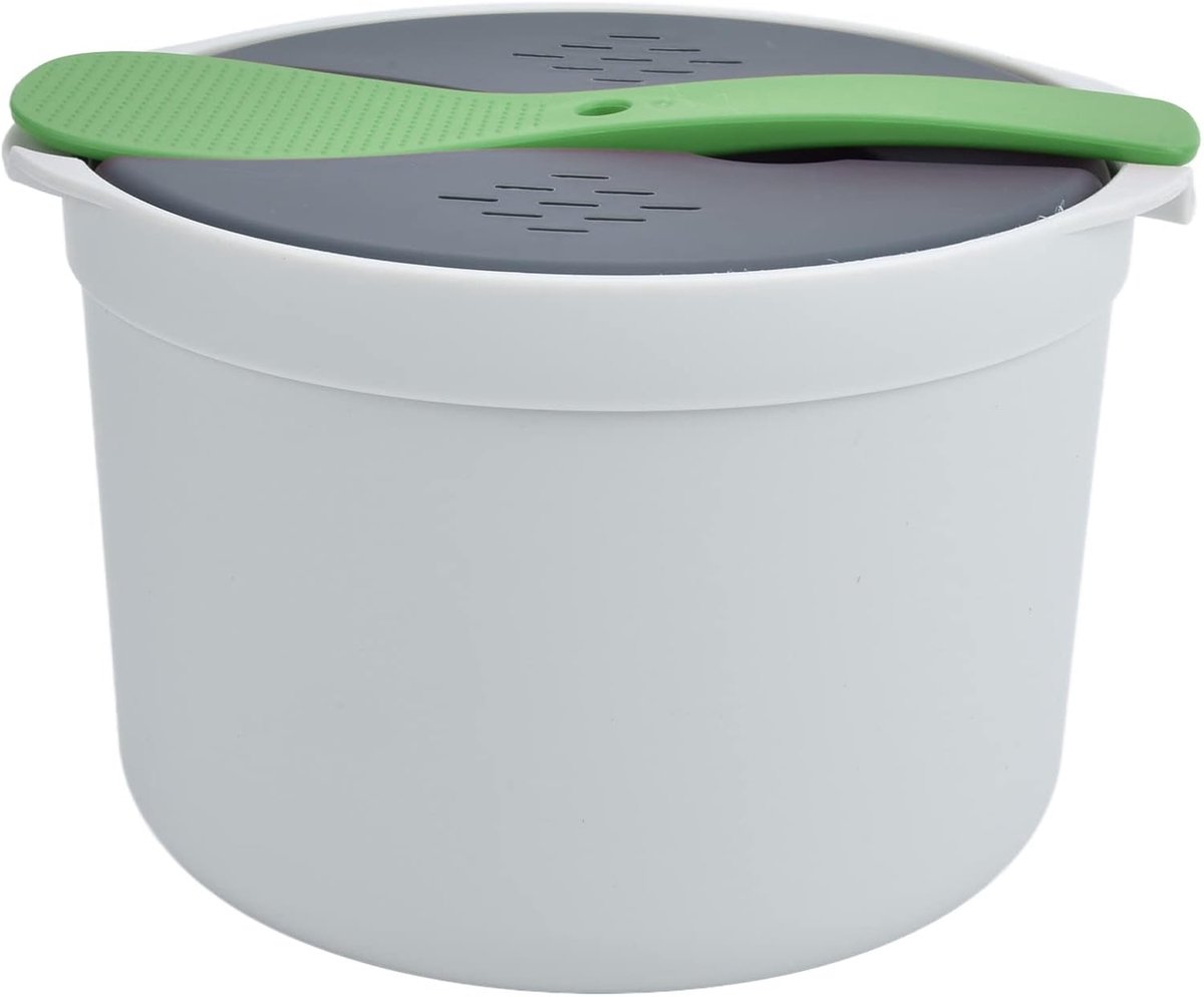 SnelShoppen - Magnetron Rijstkoker 2L - Rijst- en Pastakoker van Food Grade PP, Inclusief Rijstlepel, Deksel, Zeef en Stoompan voor Groenten - Perfect