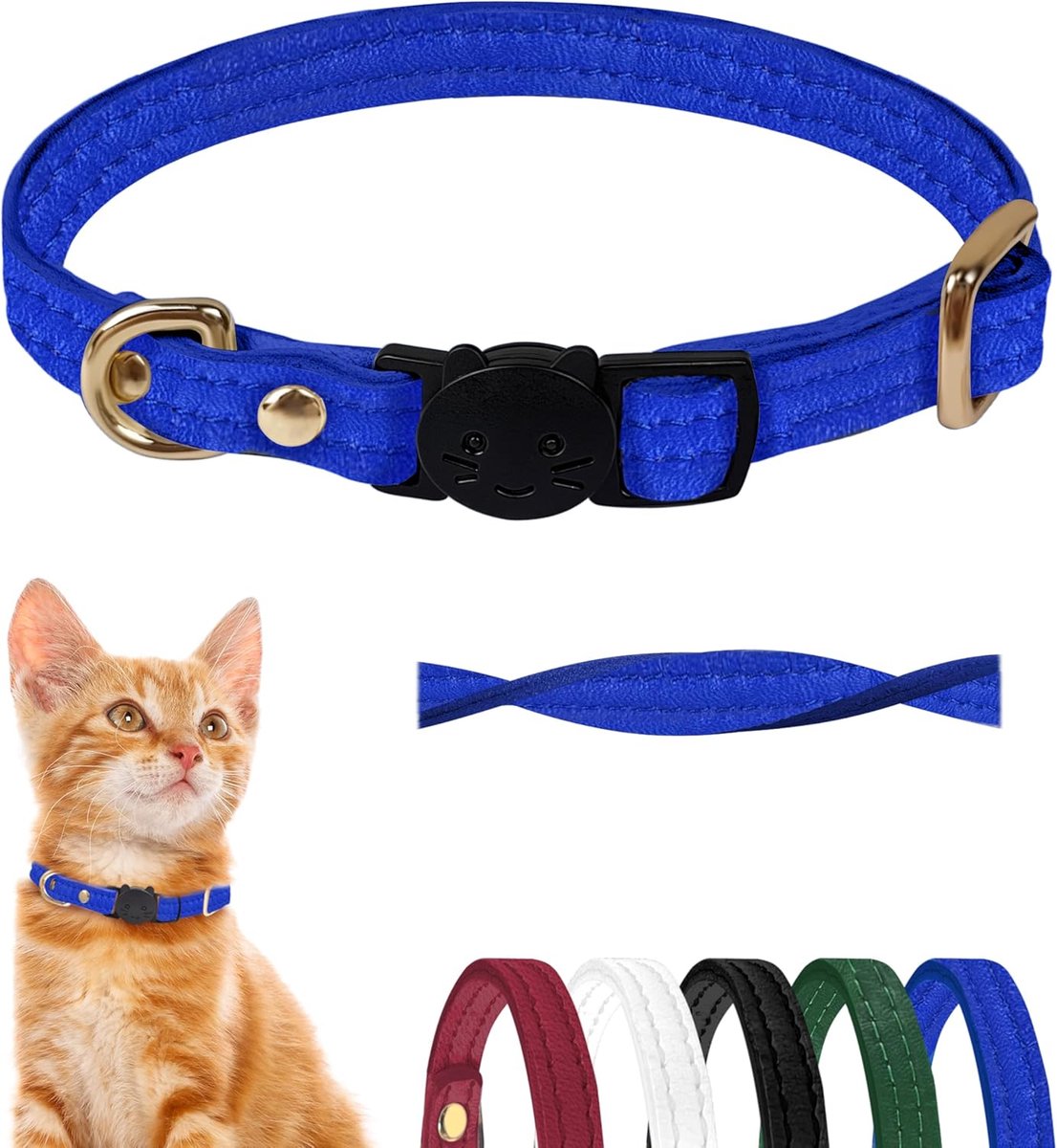 SnelShoppen - Lederen Kattenhalsband Quick Release voor Kitten - Veiligheidssluiting - Blauw - Dieraccessoires voor Binnen en Buiten