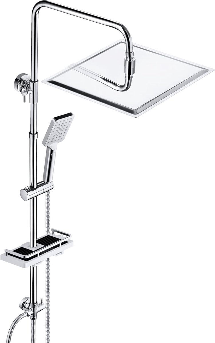 SnelShoppen - Roestvrij Staal Douchesysteem met Verstelbare Plank en Regendouche 30x30cm - Doucheset voor Badkamer met Handdouche Chroom - Ideaal voor