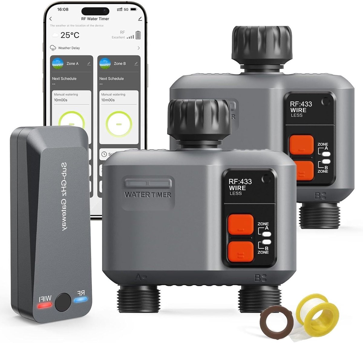 SnelShoppen - Bewateringscomputer WLAN met 2 Uitgangen - Automatisch Bewateringssysteem voor Tuin - 300M RF-technologie - Compatibel met Alexa & Smart