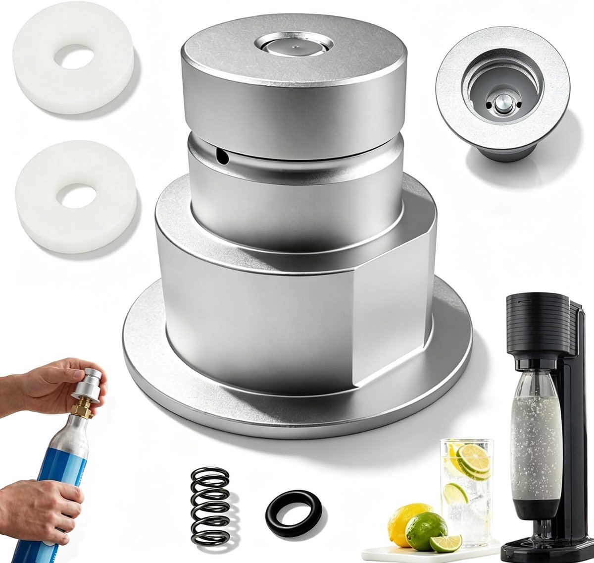 SnelShoppen - Adapter Sod-astr-eam schroefdraadomvormer TR21 voor CO2-flessen, Aluminium, Inclusief Afdichtingen en Reserveaccessoires, Ideaal voor Ke