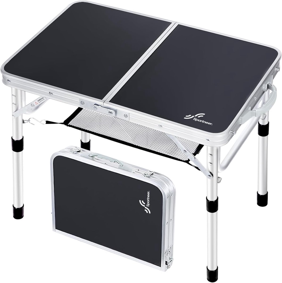 SnelShoppen - Inklapbare Campingtafel 60x40 cm - Lichtgewicht, Verstelbare Hoogtes, Opvouwbare Tafel met Opbergrek & S-haken voor BBQ, Picknick en Tui