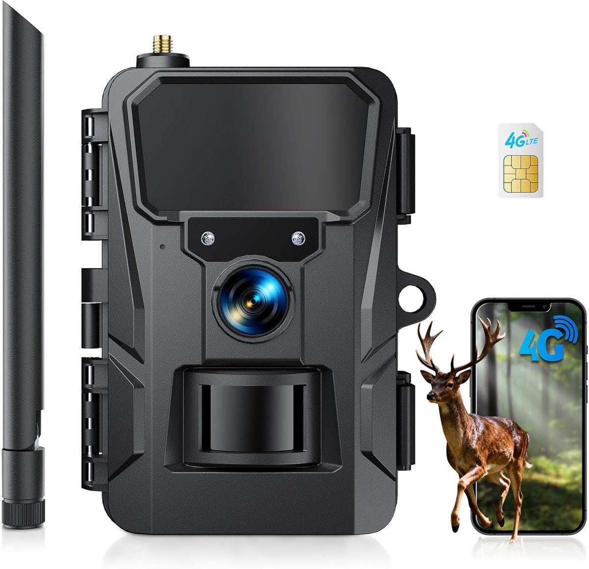 SnelShoppen - 4G LTE Mobiele Wildcamera - 2K 48MP Trailcamera met APP-besturing, Super Nachtzicht, 0.2s Trigger, Waterdicht, Voor Jacht en Natuur