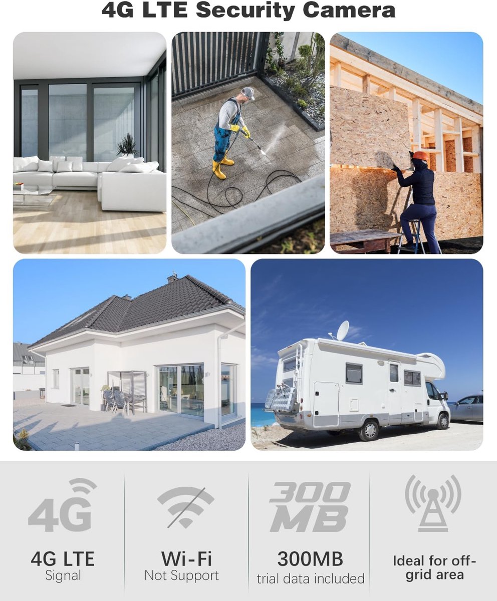 SnelShoppen - Draagbare 4G LTE Bewakingscamera voor Buiten met Simkaart, 2K HD IP-camera, 6000 mAh Batterij, PIR Bewegingsdetectie, Kleur Nachtzicht,