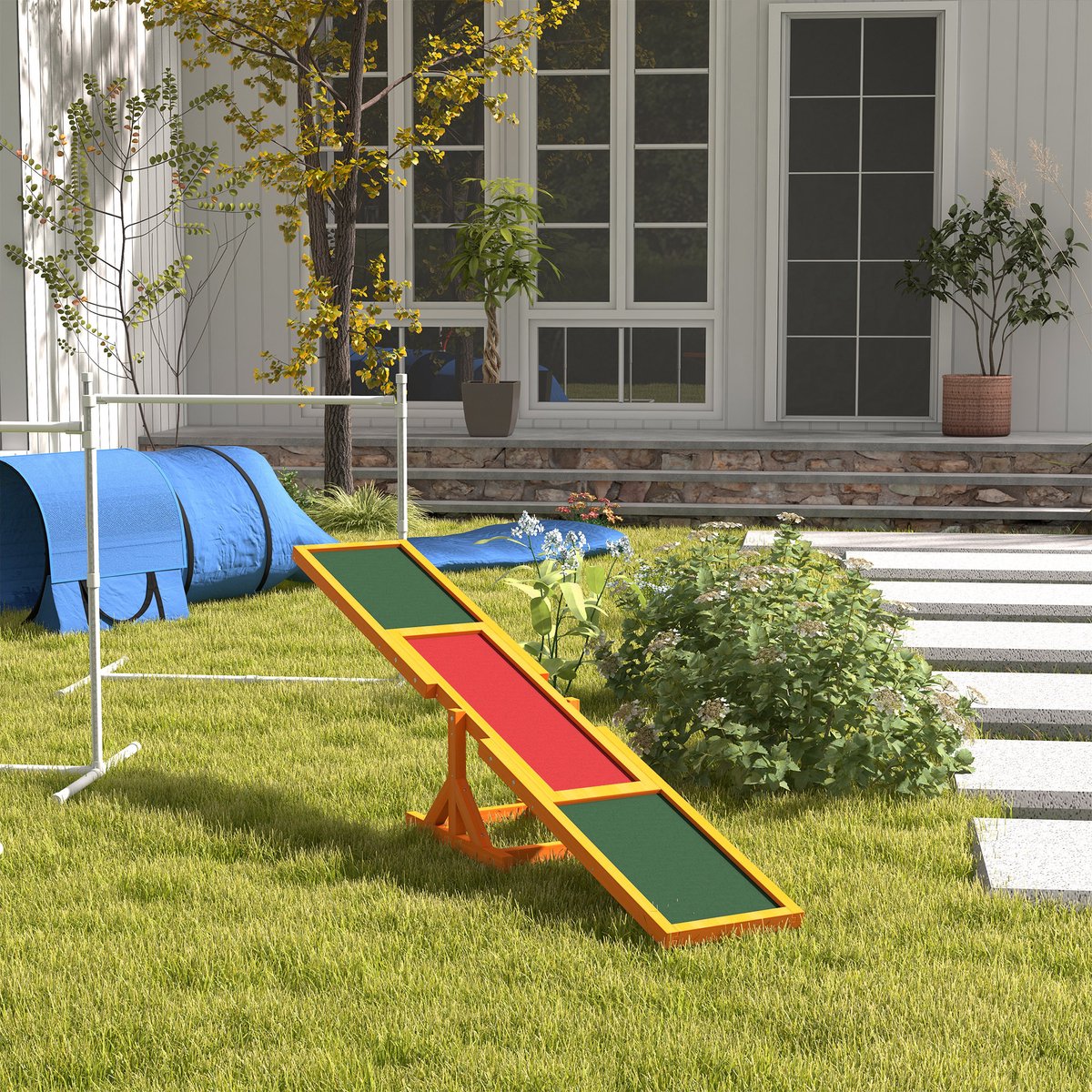 MIVRAY Hondenwip – Antislip Trainingsoppervlak – 180 x 30 x 30 cm – Grenenhout – Naturel – Voor Agilitytraining Buiten
