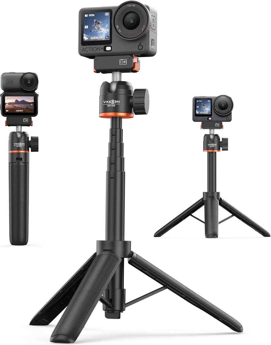 SnelShoppen - 54,5 cm Selfiestick Statief voor Actiecamera's - 2-in-1 Tafelstatief met Verlengstang en 360° Kogelkop - Uittrekbare Handgreep voor Vlog