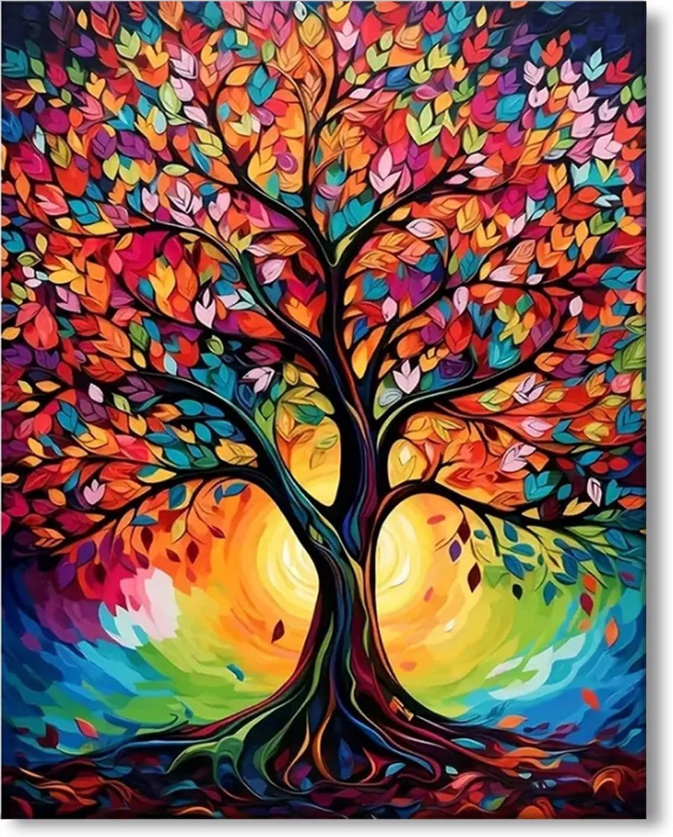 SnelShoppen - Schilderen op Nummer voor Kinderen en Volwassenen - Levensboom - Creatief Schilderpakket met Canvas, Penseel en Kleuren - Geschikt voor