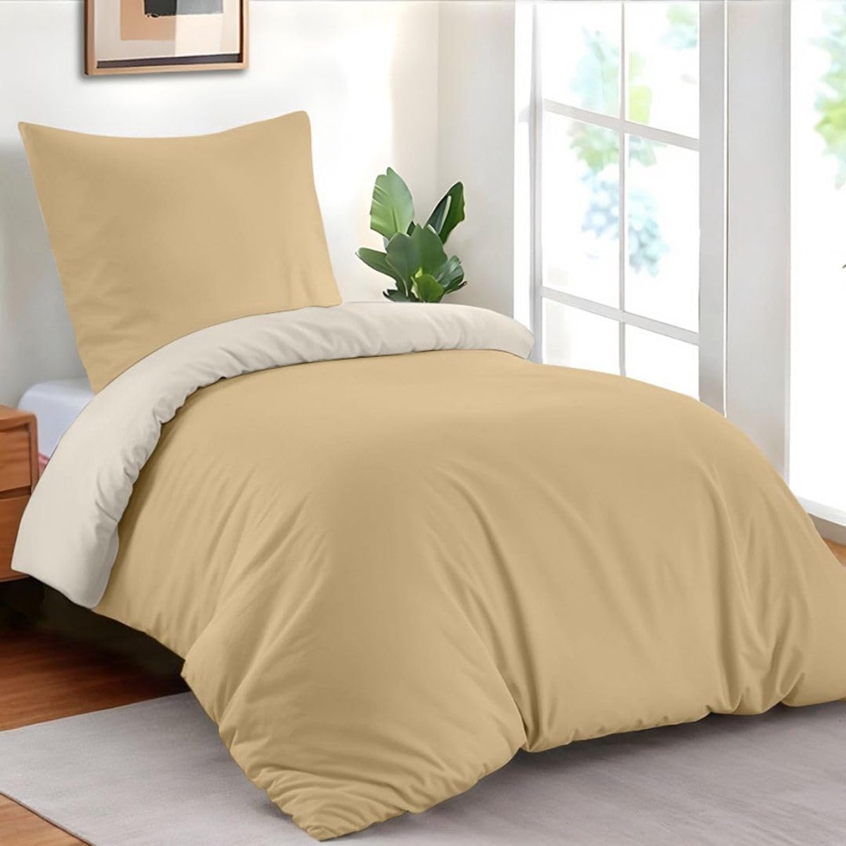 SnelShoppen - Dekbedovertrek 135x200 cm Beige/Zand met Kussensloop 80x80 cm - 100% Microvezel Bedset - Oeko TEX Gecertificeerd - Luxe Comfort voor Sla