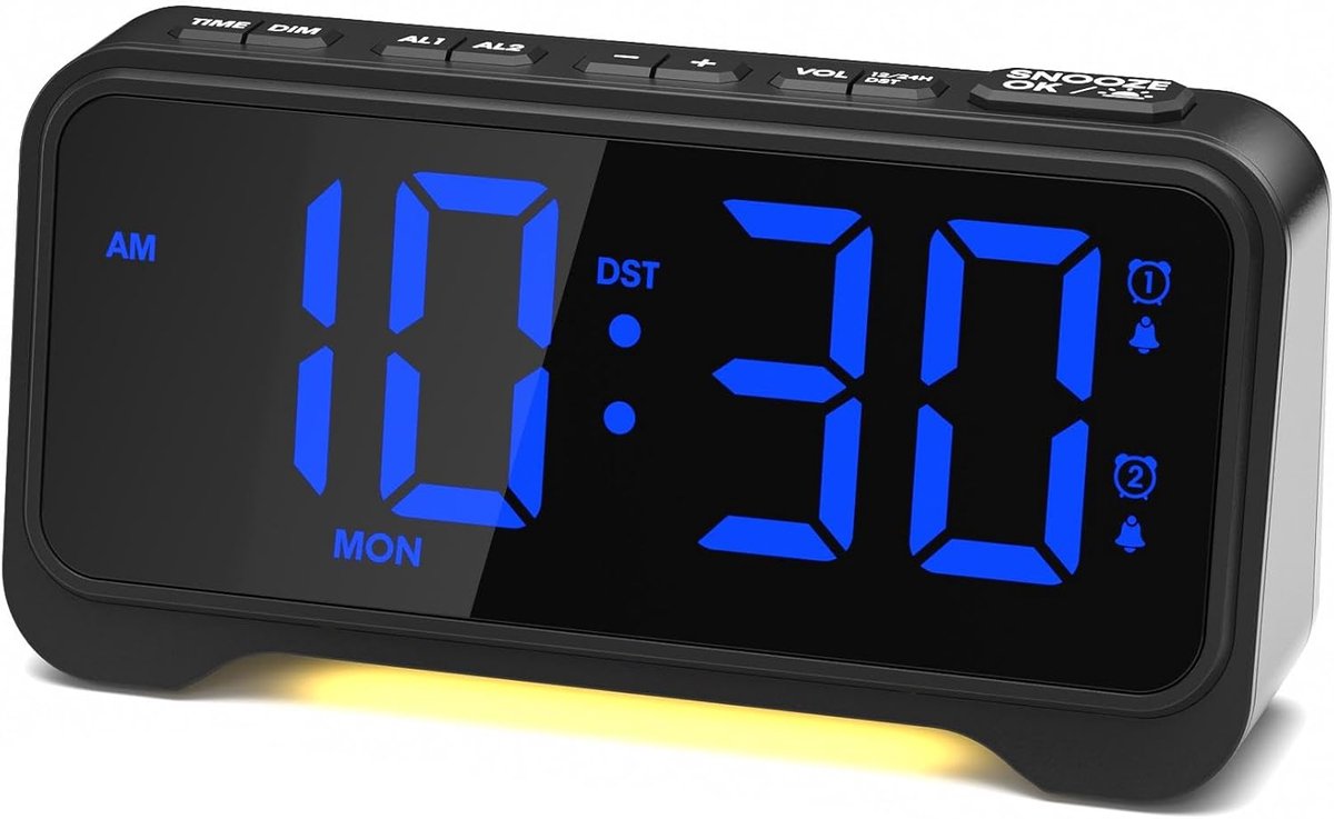 SnelShoppen - Digitale Kids Wekker met Licht, Type-C & USB Oplaadpoort, Luide Wekker voor Diepslapers, Helderheid Instelbaar, Batterij Backup, Slaapka