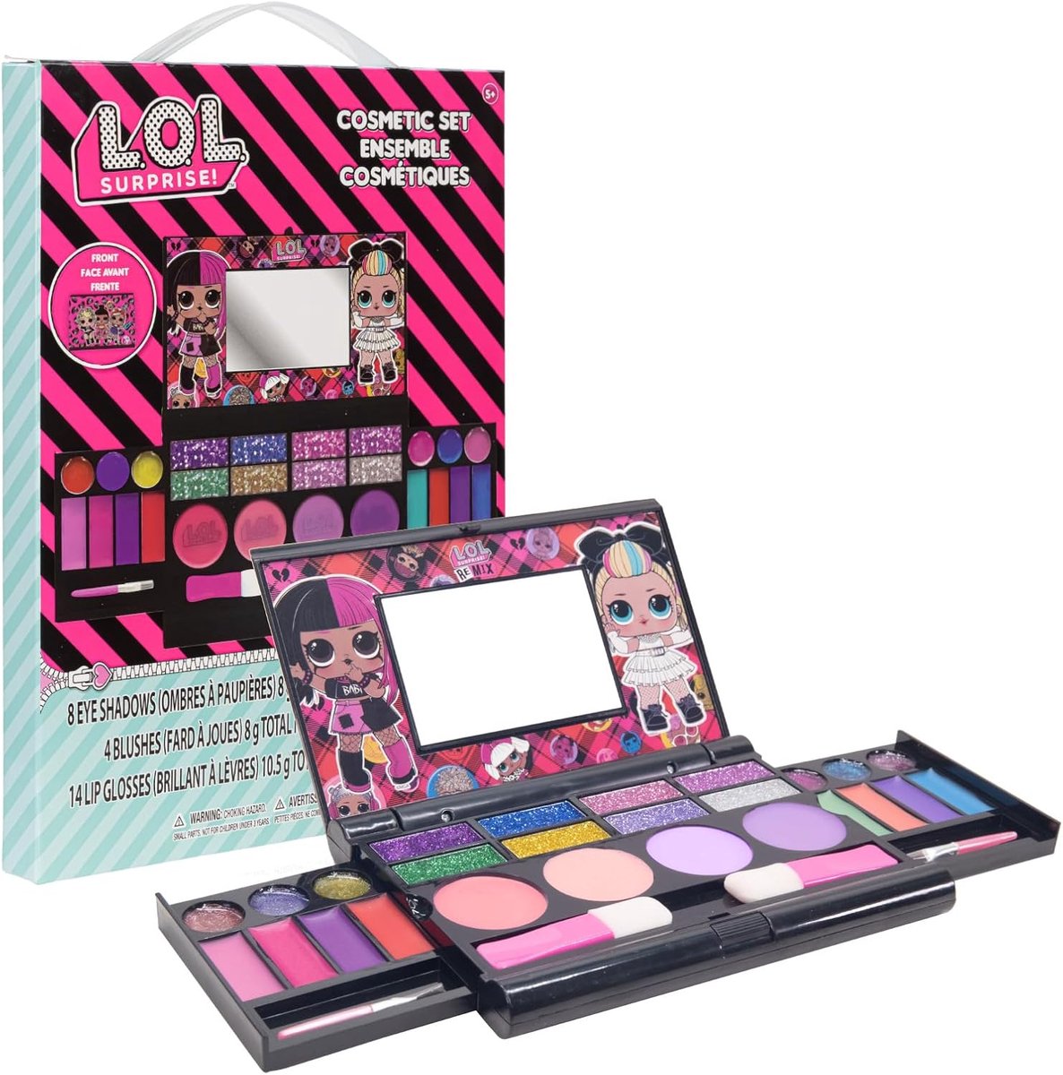 Thijox - L.O.L. Surprise! Make-up Set Draagbaar met Lipgloss, Oogschaduw & Kwasten voor Kinderen - Niet Giftig, Veilig en Geschikt voor Verjaardagen,