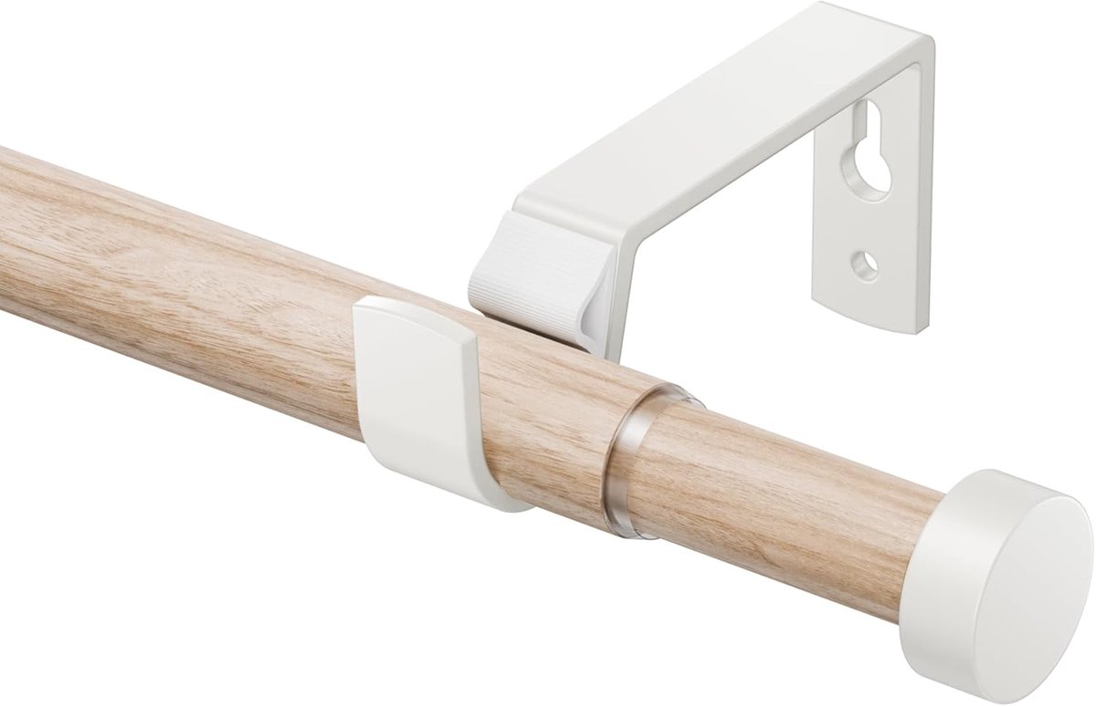 SnelShoppen - Houtnerf Gordijnroedes voor Oogjesgordijnen, Uitschuifbaar van 70-280 cm, 19 mm Diameter met Witte Eindkappen, Verstelbare Gordijnstange