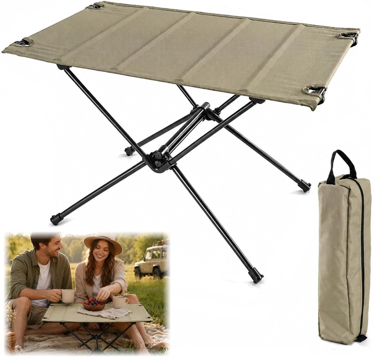 SnelShoppen - Opvouwbare Campingtafel 60x40 cm, Ultralicht met Draagtas, Perfect voor Kamperen, Vissen, Picknicken en Tuin Gebruik