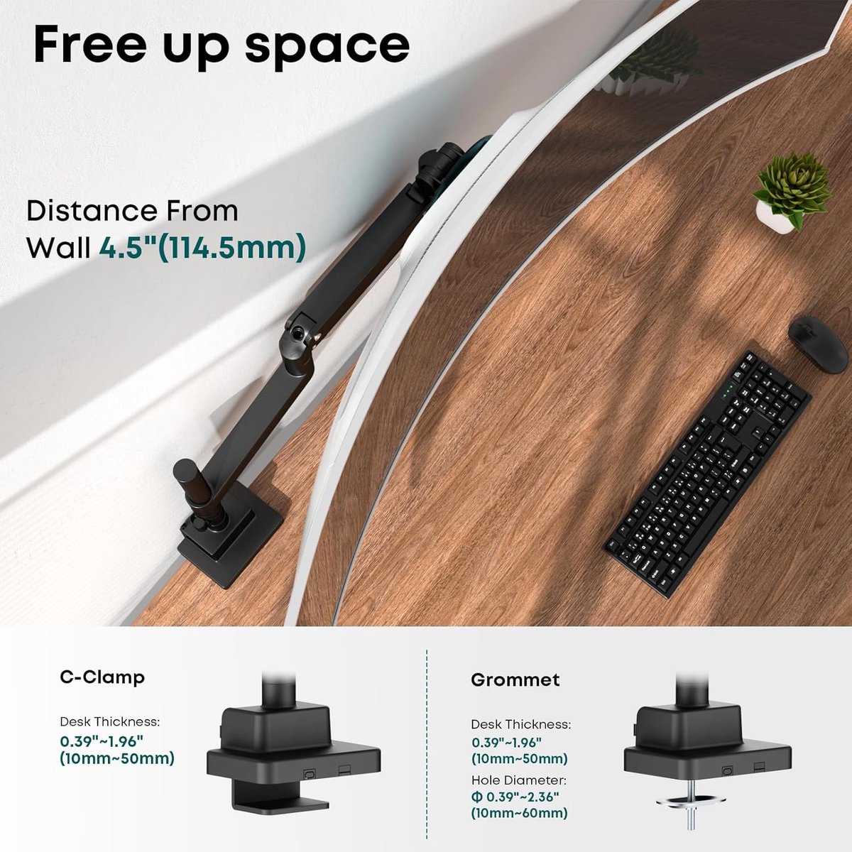 SnelShoppen - Ultrawide Monitor-Arm Heavy Duty 24-57" - Aluminium Enkele Paal Monitorbeugel tot 26,9 kg, Hoogte Verstelbare Bureaumontage Standaard, V thumbnail 2