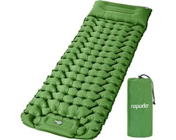 Thijox - Ultralichte slaapmat, zelfopblazende campingmatras met kussen en ingebouwde voetpomp, 77 x 27 x 3,9 inch, groen, perfect voor kamperen, festi