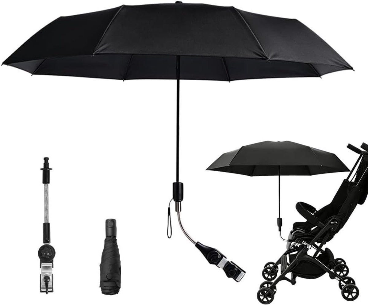 SnelShoppen - Universele Kinderwagen Parasol - Zonwering met UV-Bescherming 50+ - Flexibel en Draaibaar - Voor Kinderwagen en Buggy - Duurzame Stalen