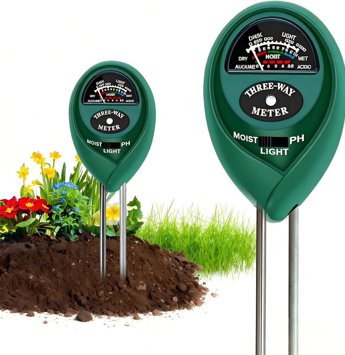 SnelShoppen - Bodemtester 3-in-1 Vloermeter voor Vocht en Licht, pH-Meter voor Planten, Tuin, Boerderij, Gazon, Batterijvrij, Nauwkeurig en Handig