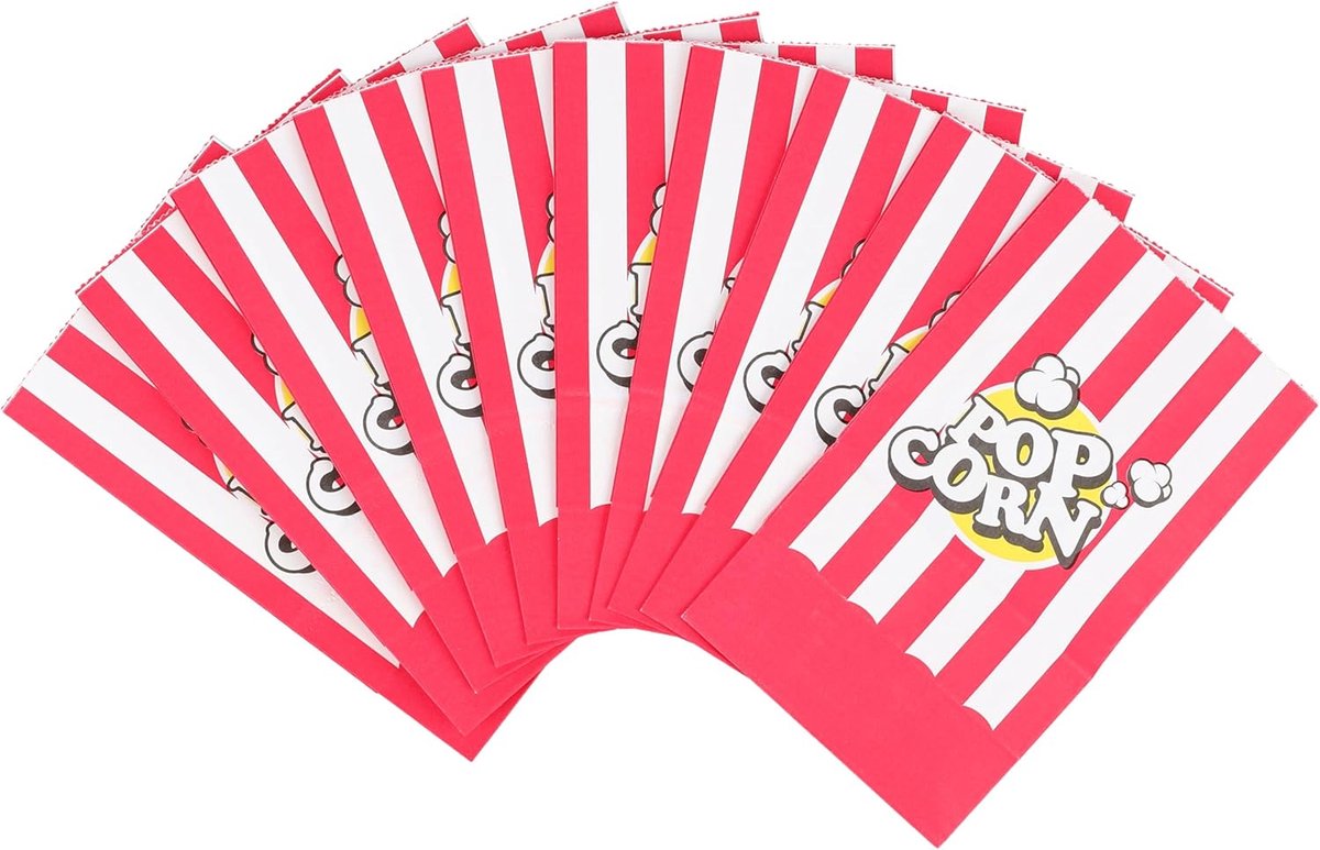 SnelShoppen - 80-delige Kraftpapier Popcornzakjes Rood/Wit Gestreept - Feestzakjes voor Bioscoop, Filmavonden, Verjaardagsfeest en Overnachtingsfeestj