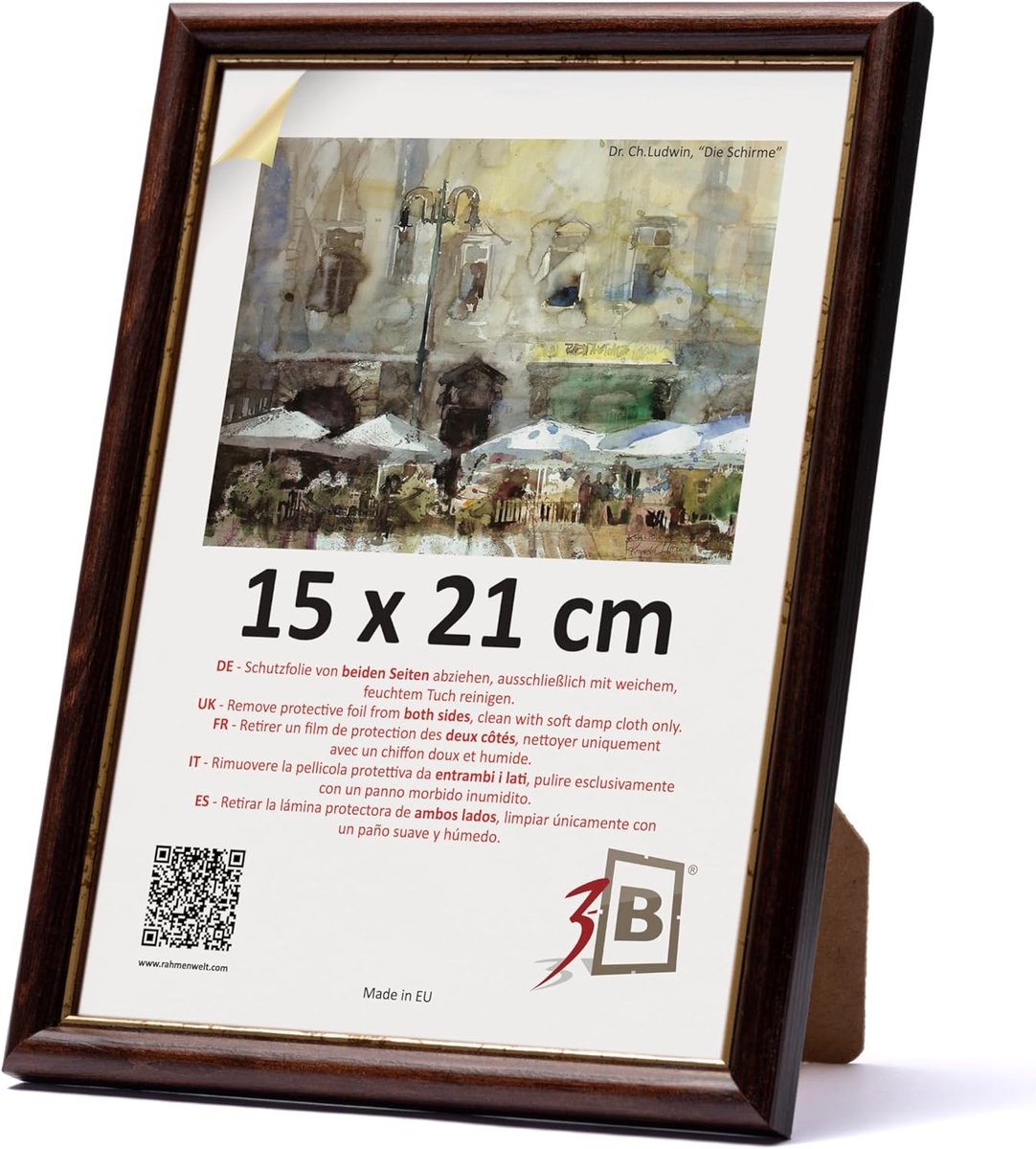 SnelShoppen - 3-B Fotolijst COMO Rustiek Donker Bruin/Goud 15x21 cm (A5) Houten Fotolijst Acrylglas Portretlijst voor Vakantiefoto's en Decoratie