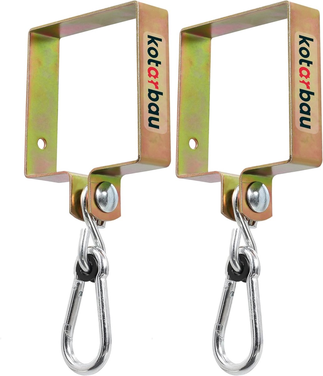 SnelShoppen - Set van 2 Schommelhaken, Vierkant, 120 x 120 mm, Verzinkt Staal, Karabijnhaken, Schommelbevestiging, Hanghaak, Tuin, Speeltuin, Camping
