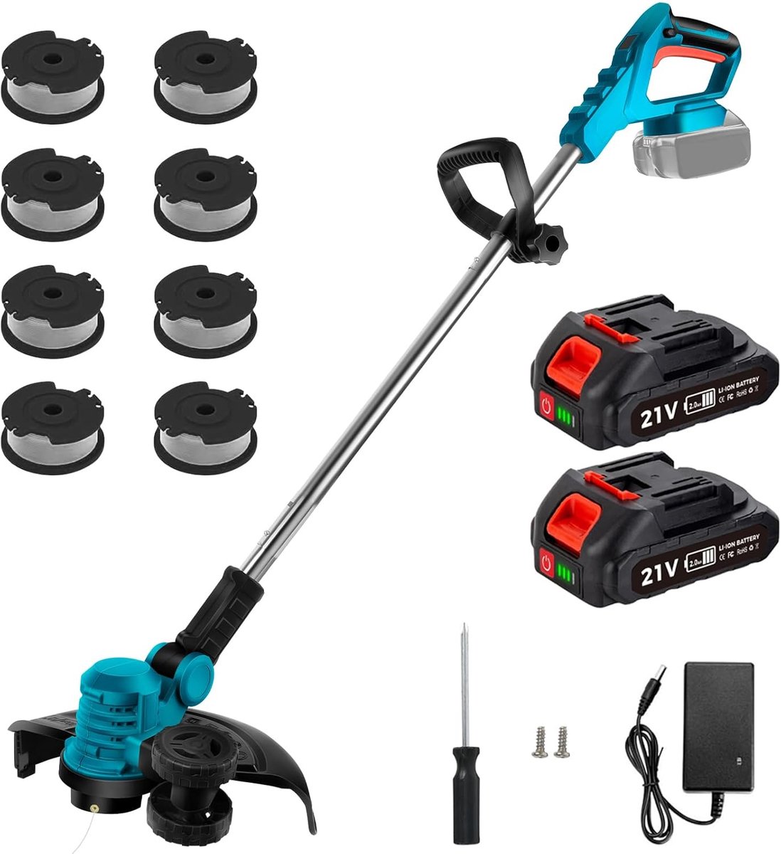 SnelShoppen - Elektrische Grastrimmer met 8 Koppen, 2 x 3000 mAh Accu's, 5 Versnellingsinstellingen, Accu Grastrimmer, Tuinkantensnijder, Bosmaaier, O