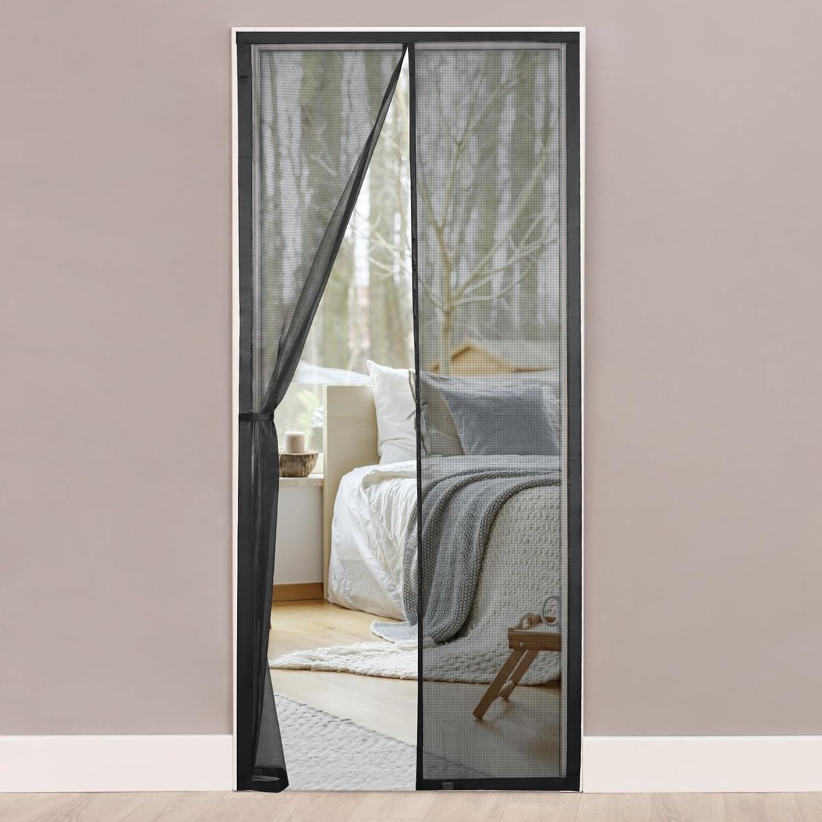 Thijox - Magnetisch Vliegengordijn 90x215 cm, Insectenwerend Vliegengaas Deur met Klittenb