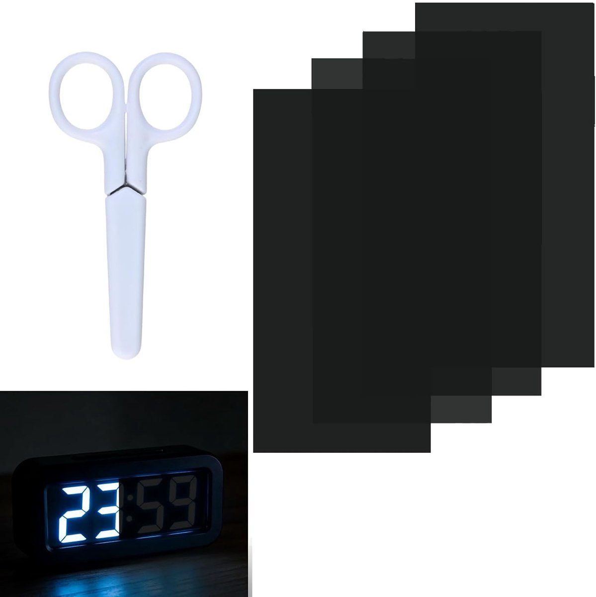 SnelShoppen - Pack van 4 LED Dimmer Stickers - 50% Blackout Film Zelfklevend 20.3 x 10 cm voor Alarmklok, Router, TV en Elektronische Apparaten