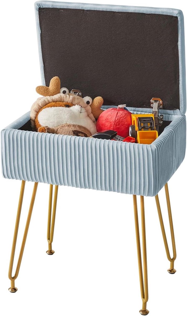 Opbergkruk Fluweel - Poef Zetel - Extra Zitplaats - Met Opbergruimte - 40x29.5x48CM - Blauwgrijs