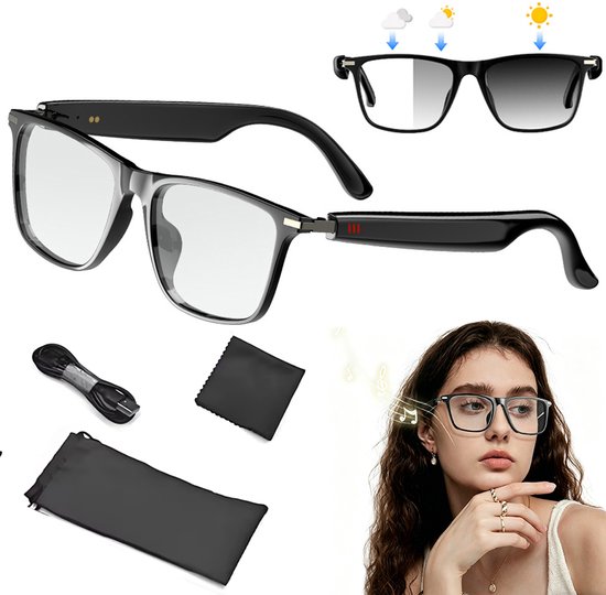 AI-slimme bril - Ondersteunt 45 talen - Draadloze Bluetooth-muziek - Fotochromatische lens - Slimme vertaling - Belfunctie - Fotochromatische kleurverandering - ABS - Zwart — afbeelding 3
